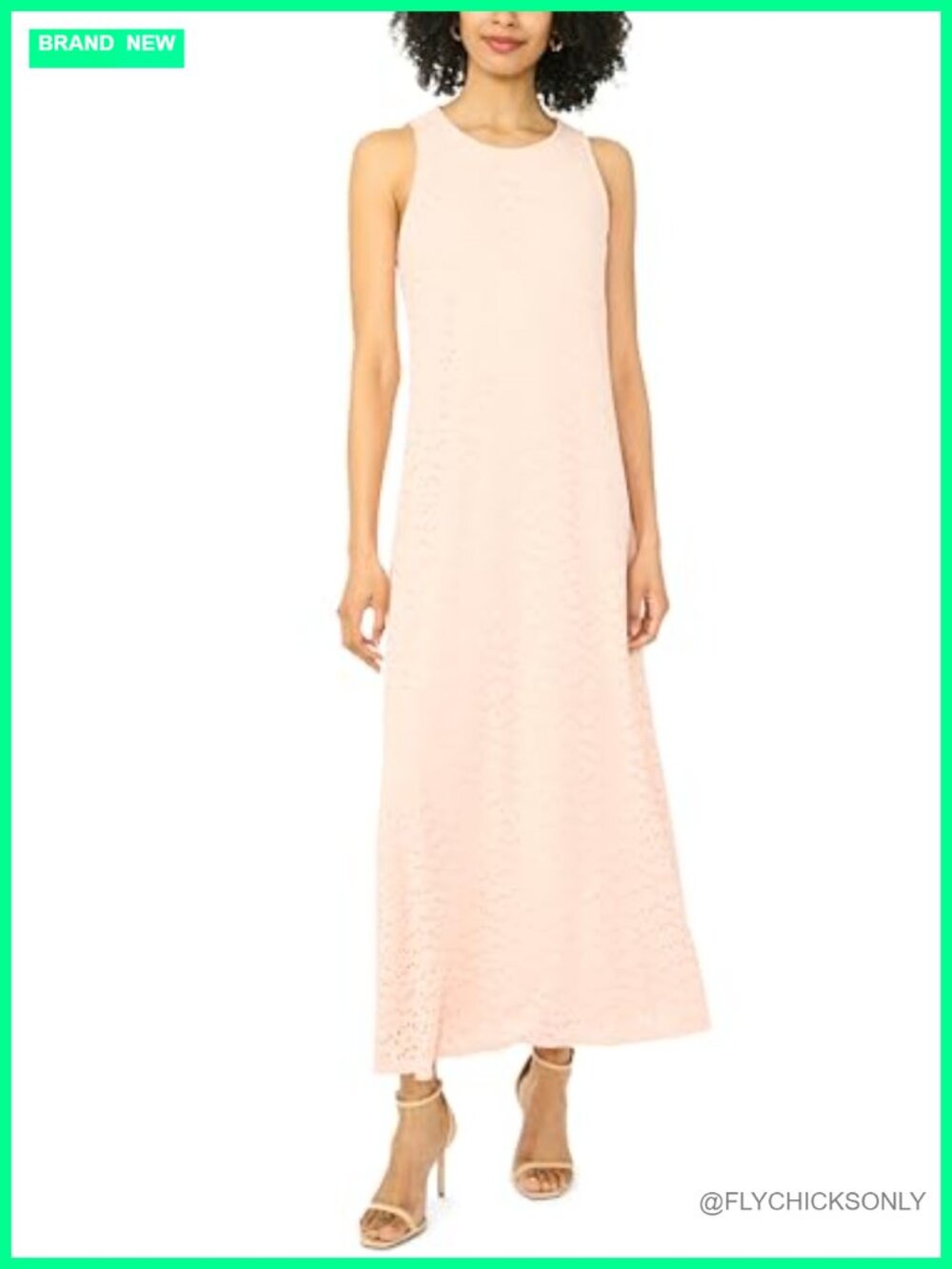 Knit Eyelet Maxi Tank Dress A-Line Square Neck Sleeveless Casual